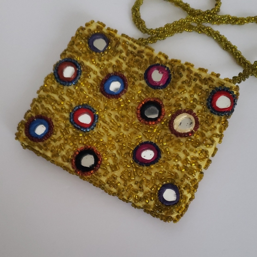Pierre Urbach Gold Beaded Mirror Accent Mini Bag
